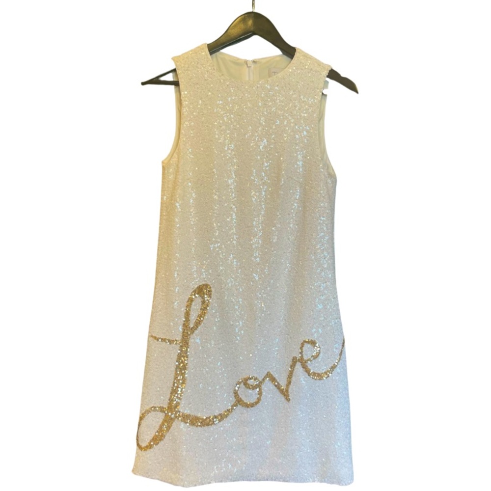 Theia “LOVE” white sequin dress-Size 2
